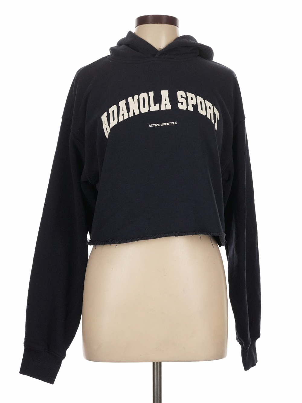 Adanola Blue AS Raw-hem Cotton Blend Crop Hoodie - Size L - Picture 9 of 14